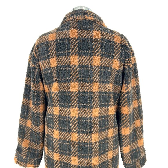 Saltwater Luxe Plaid Faux Fur Coat Black Brown Cinnamon Size Small NWT - Picture 9 of 16